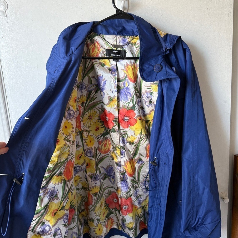 Dennis Basso Blue Trench Coat Floral Lining Women's Large